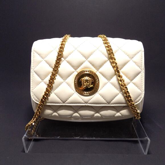 Versace Handbags - Versace La Medusa Plaque Quilted Leather Crossbody Bag Authentic-Cream